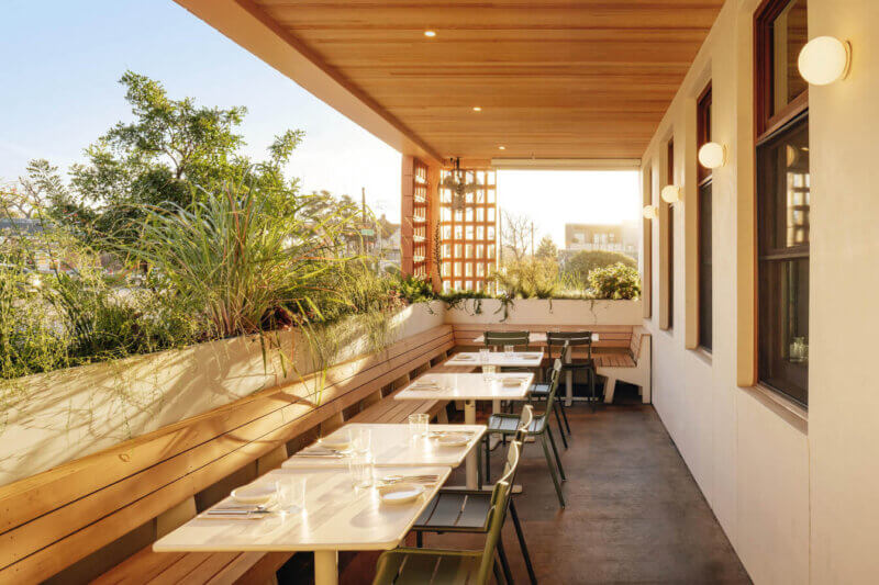 Outdoor dining area of a restaurant