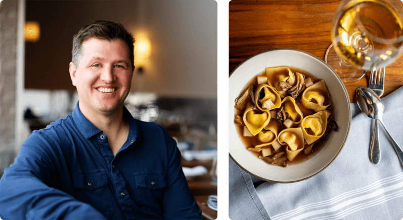 Left: Chef Adam Ritter, Right: Tortellini dish