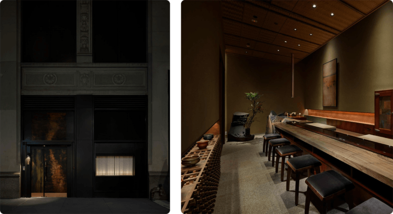 Two images of the interior of Sushi Sho
